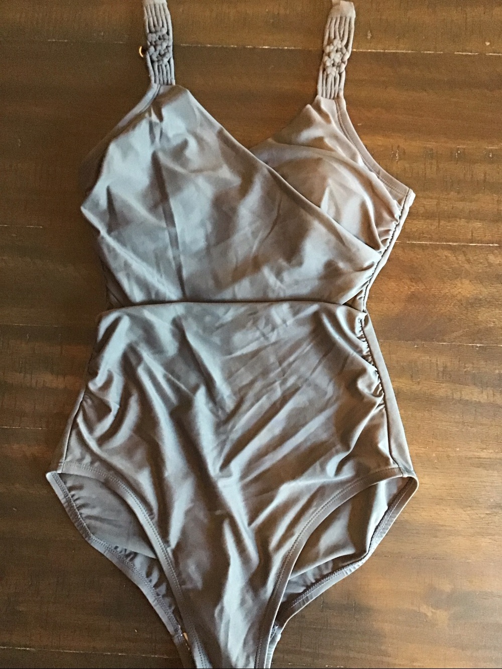 Merona Gray One-Piece Swimsuit with Macramé Straps
